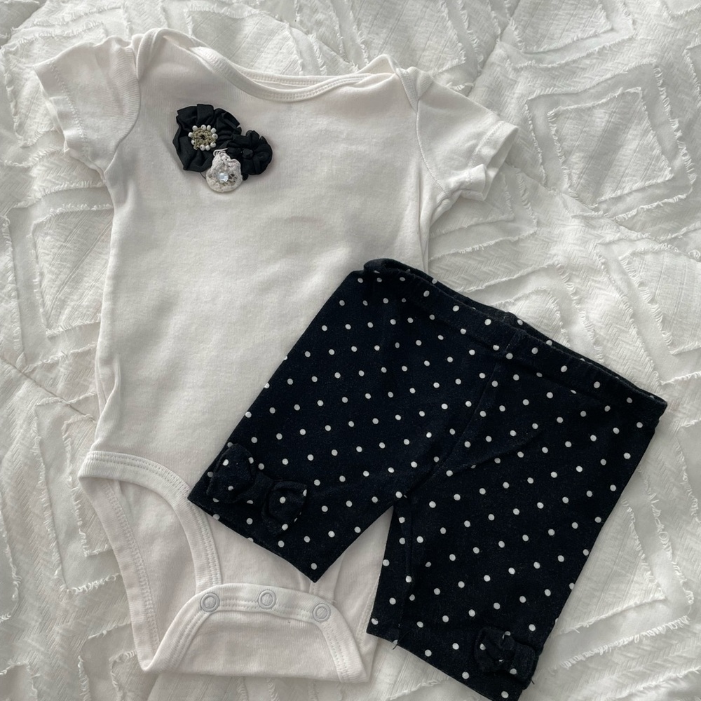 Charming White and Black Polka Dot Baby Outfit